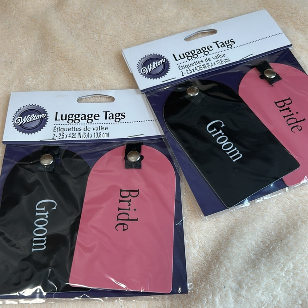 Wilton “Bride and Groom” Honeymoon Luggage Tags - 2 Sets